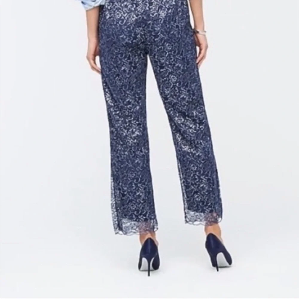 J. Crew Blue Lace Wide Leg Pants with Elegant Print and metallic silver thread - Picture 4 of 12